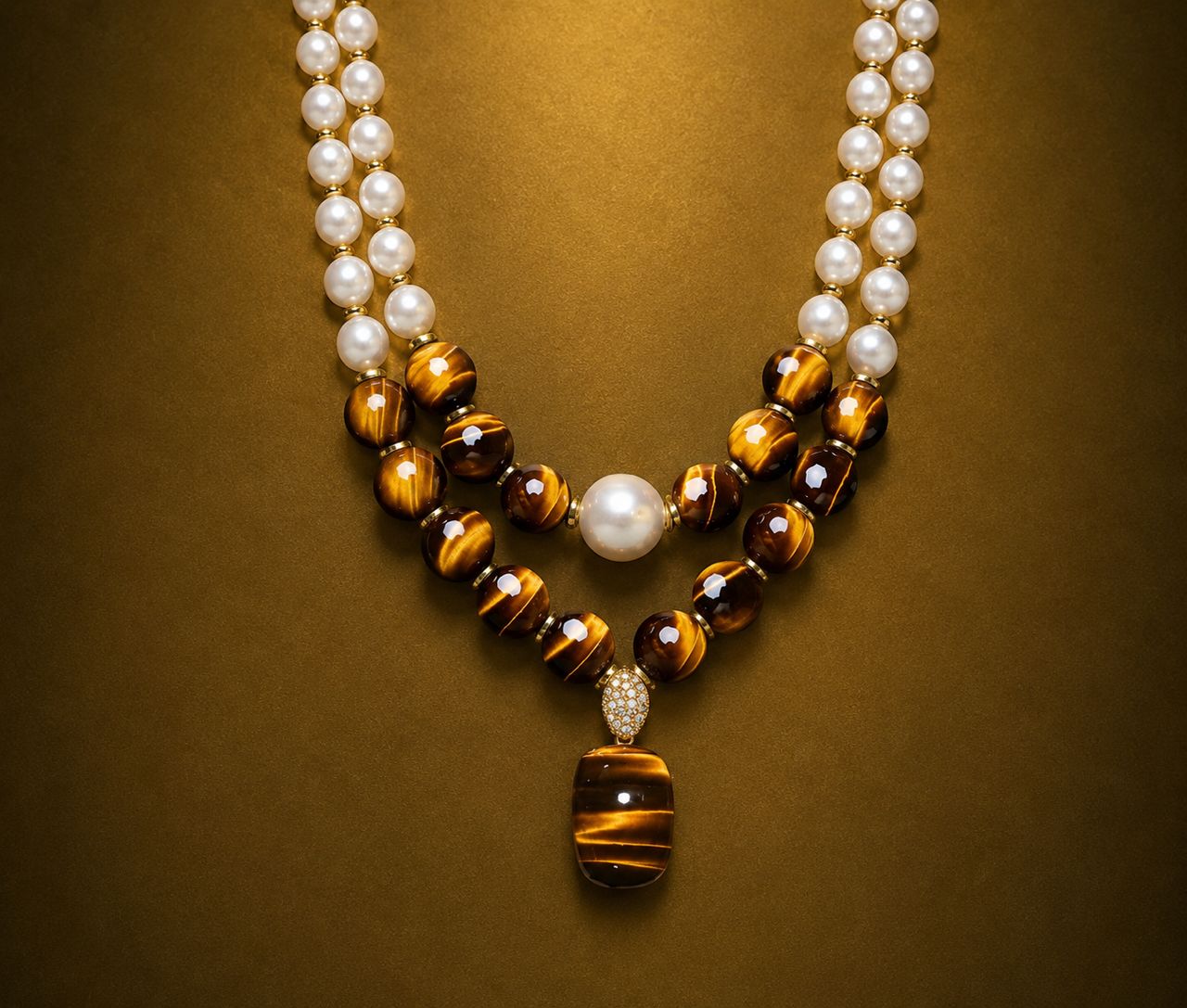 Soverign Tiger's Eye Pearl Necklace
