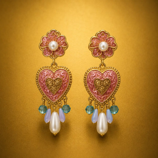 Rose Heart Pearl Earrings