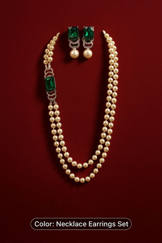 Pearl & Emerald Bloom Necklace set