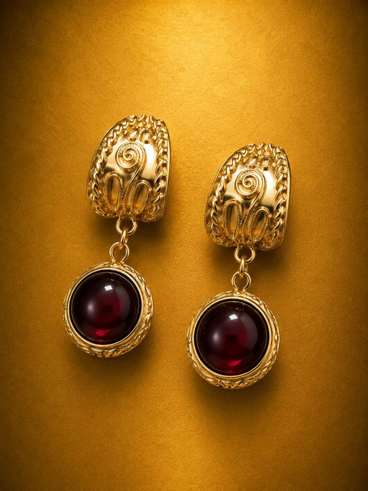 Regal Garnet Medallion Drops Earrings