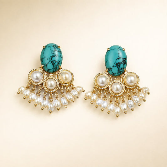 Turquoise Pearl Cascade Earrings