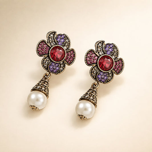 Bordeaux Bloom Pearl Earrings